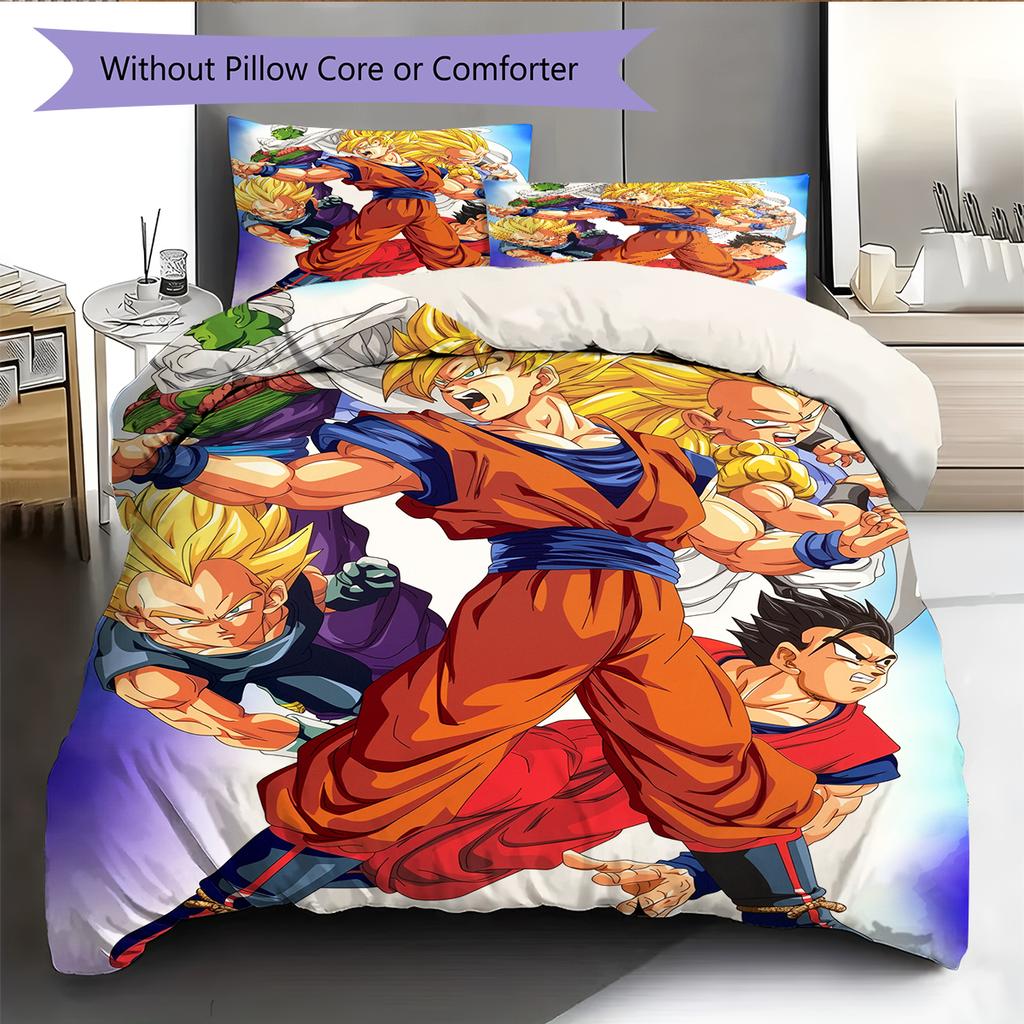 Dragon Ball Son Goku Pattern Bedding Home Decoration Birthday Gift (1 * duvet cover + 2 * pillowcase, without core)