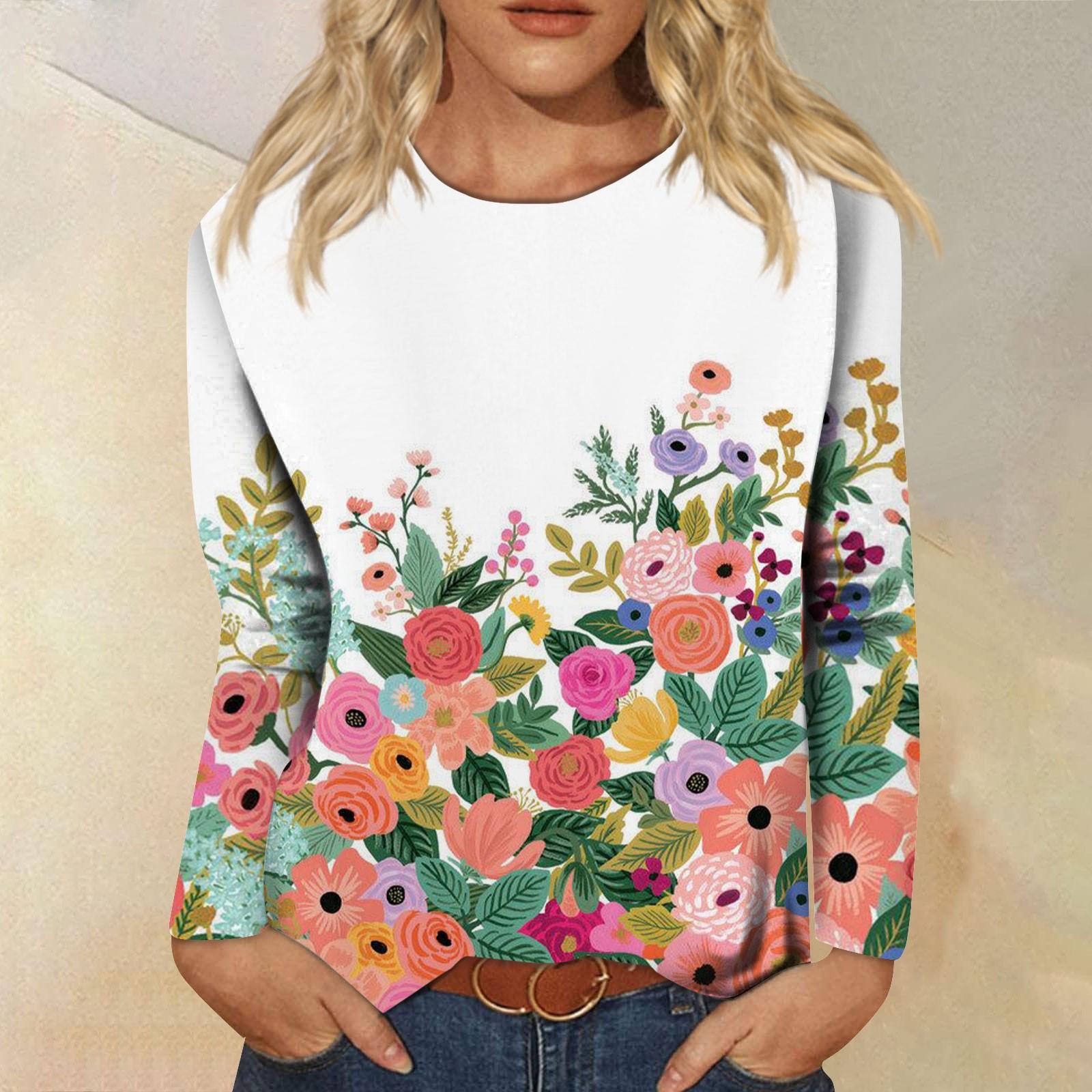 

Женская мода, повседневная блузка с длинным рукавом и круглым вырезом, пуловер с принтом XL белый