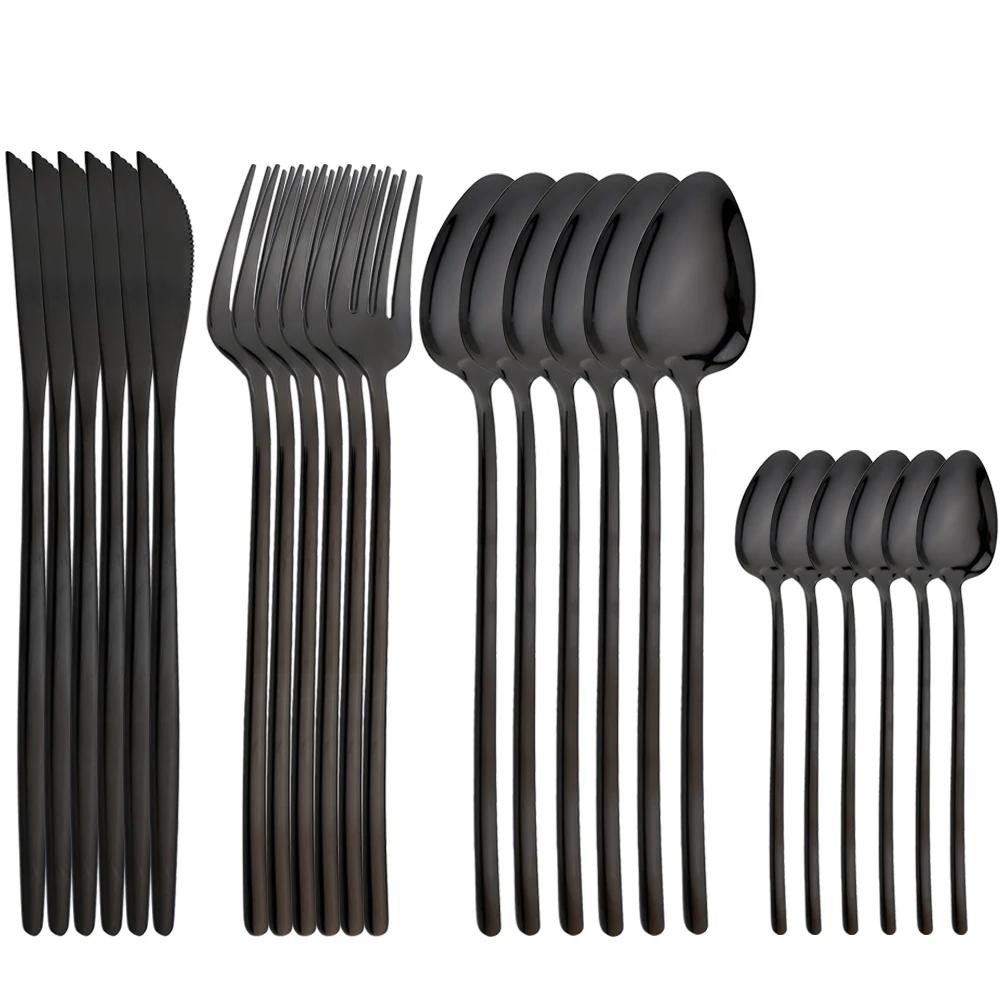 24Pcs Dinnerware Stainless Steel Tableware Set Gold Mirror Cutlery Kitchen Knife Fork Spoon Restaurant Wedding Flatware Set