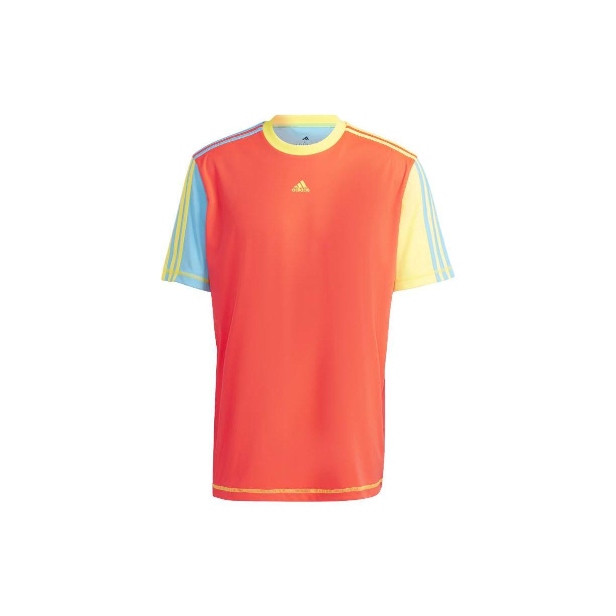 

Adidas Kidcore Футболка Три полоски Цветной блок Круглый вырез Короткий рукав Унисекс Топы Солнечно-красный IK7056 XS