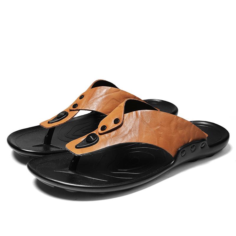Men's Trendy Genuine Leather Flip-Flops: Casual Outdoor Beach Slippers