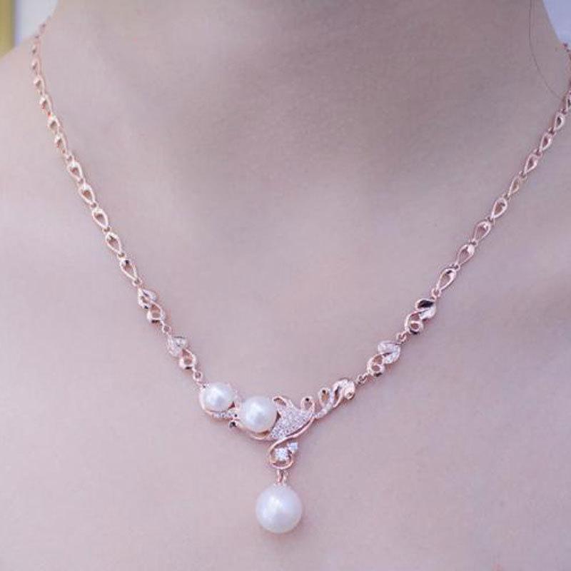 Purple Gold Fashion Luxury High-End Exquisite Foreign Gas Plated Rose Gold Shining Pearl Necklace