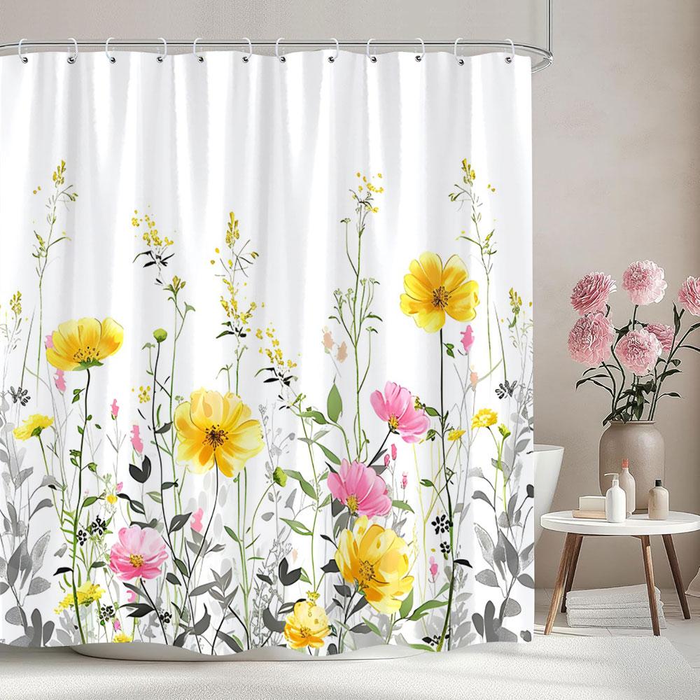 Beautiful Botanical Floral Shower Curtain Green Leaf Multicolour Flower Watercolour Style Art Home Shower Curtain Bathroom Decor