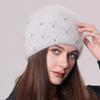 Wool Hat with Diamonds Women's Autumn and Winter Fleece Scarf Hat Knitted Pullover Hat