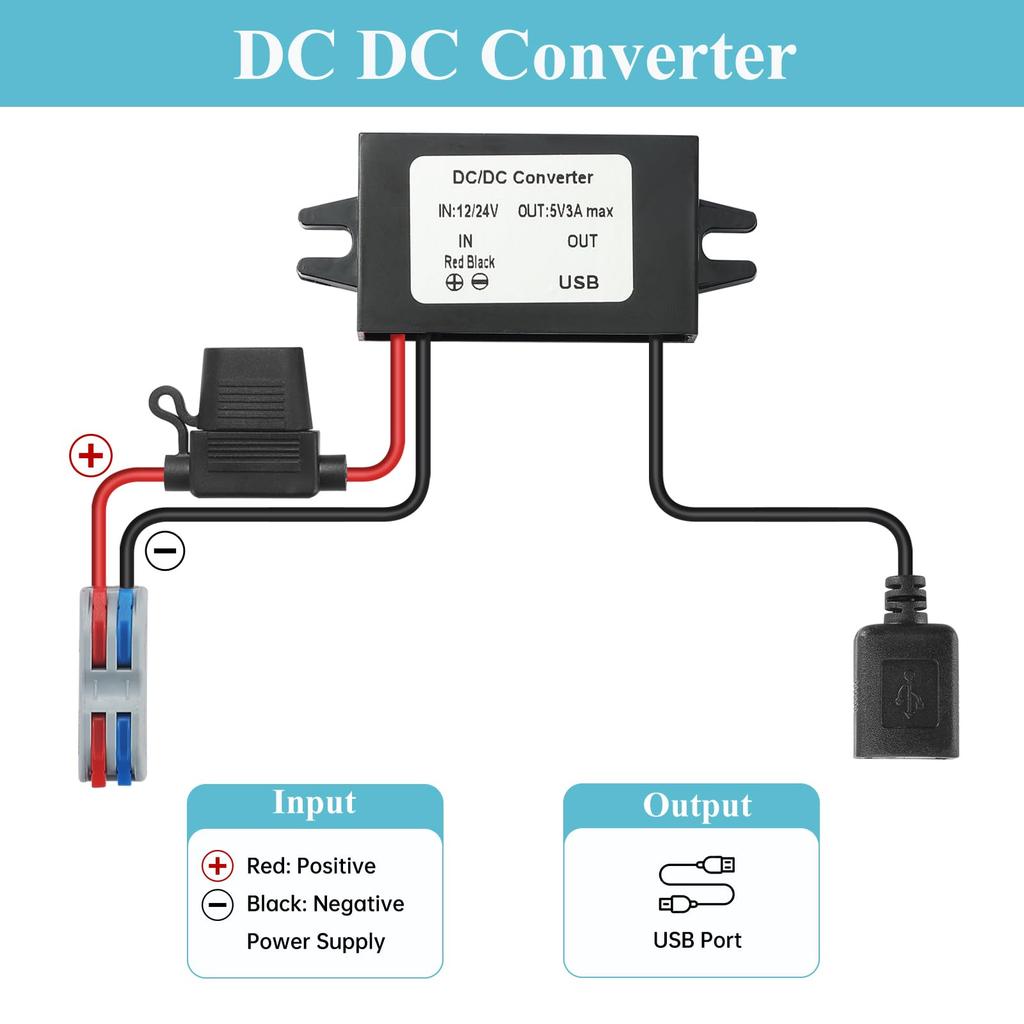 YBBOTT To 5V 3A 15W Converter Power Converter for Electric LED Truck DC-DC 8V-32V Step-Down Converter, DC-DC USB, 12V/24V Converter, DC-DC Step-Down