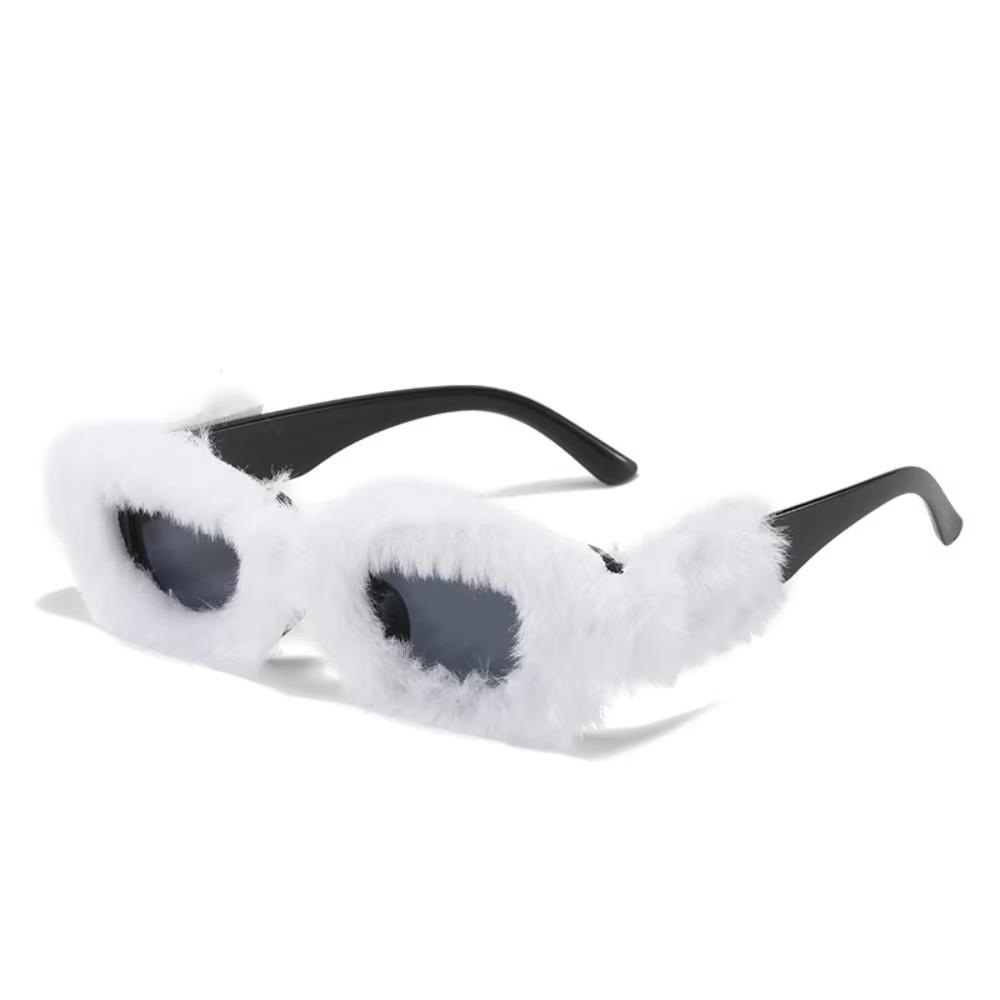 

Rectangle Sunglasses Women Fashion New in Furry Frame Vintage Shades Eyewear Brand Design UV400 Winter Party Sun Glasses белый