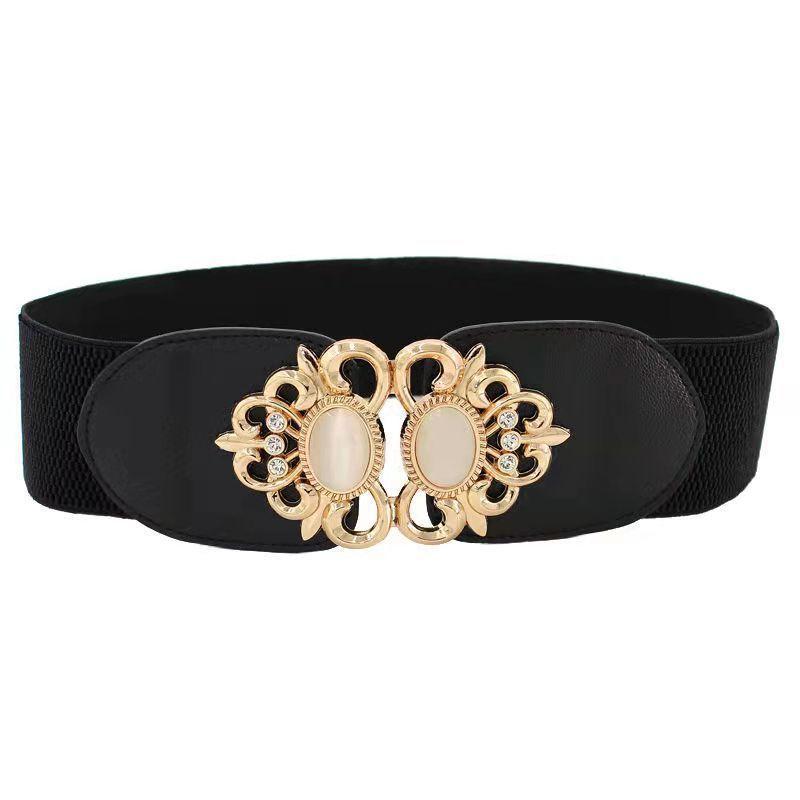 Unique Black Wide Waist Cincher For Women With Trendy Styles And Elegant Rhinestone Embellishments