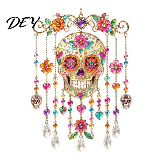 Metal Sound Pipes for Patio Halloween Acrylic Wind Chime Pendant, Crystal Suncatcher Hanging Ornaments, Decorative Handcrafted Spooky Home Accents
