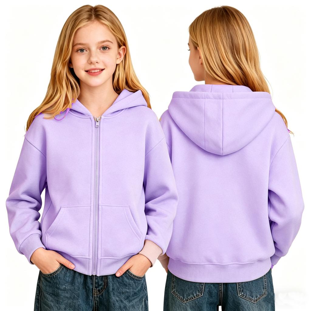 Giacca con Cappuccio e Zip Lunga Manica Casual Comfort Capospalla per Ragazze