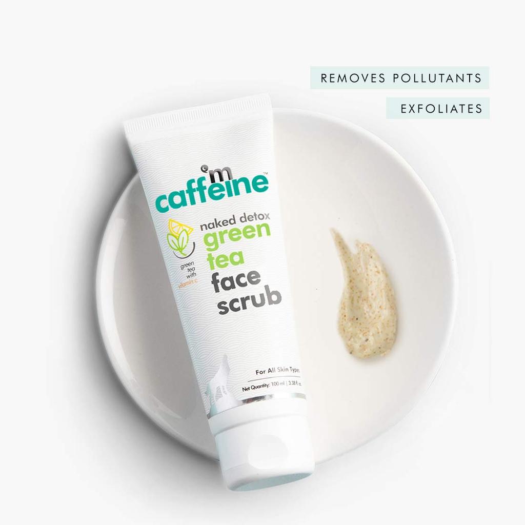 mCaffeine Green Tea Face Scrub with Vitamin C & Walnut 100gm Pack | Gently Exfoliates for All Skin Types