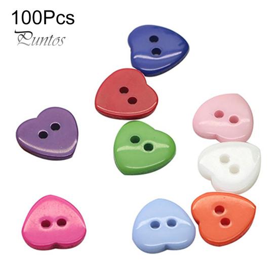 

100 шт., разноцветные полимерные пуговицы в форме сердца, подходят для шитья или скрапбукинга, 10 мм