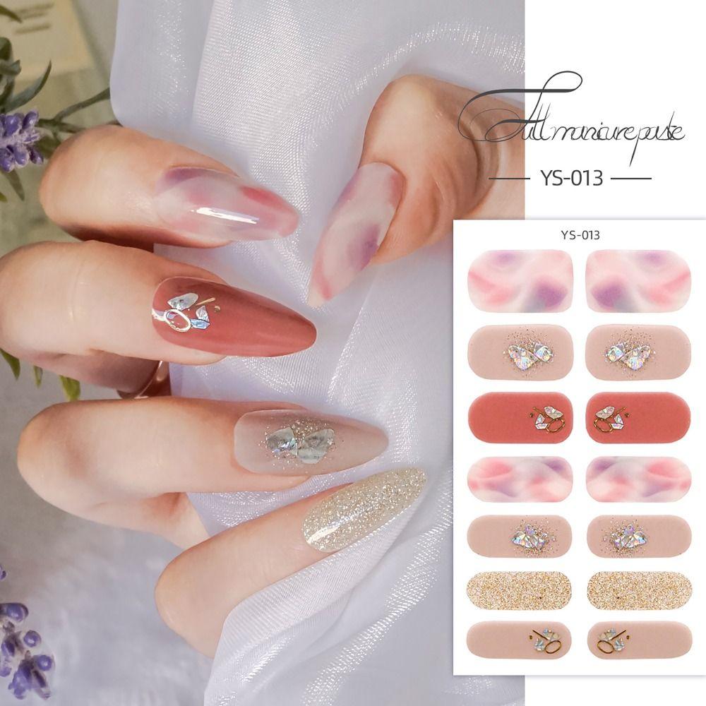 French Nail Art Semi Cured Gel Nail Stickers Glittering Nail Art Stickers  DIY NAil Art Making