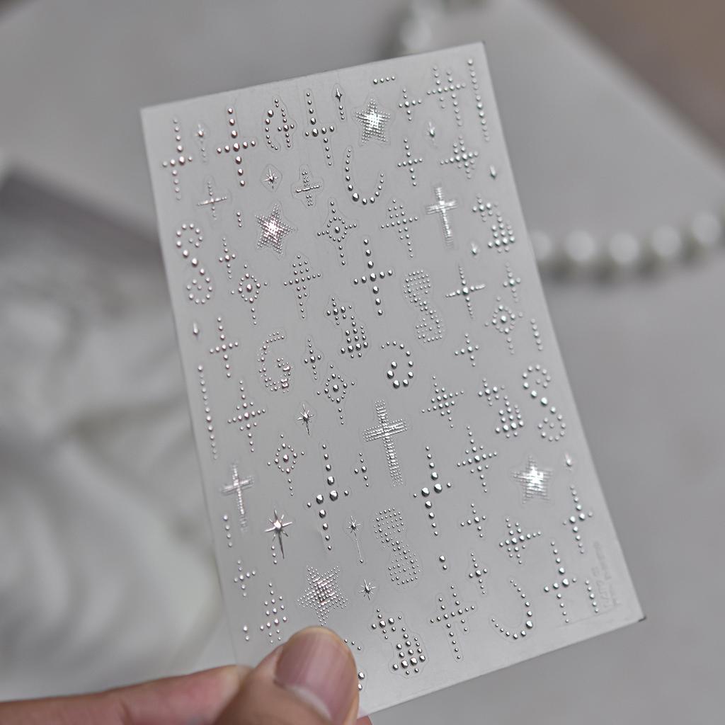 1Pcs Fashion Black White Silver Polka Dot Matrix Diffusion Pentagram Star Starburst Cross-shaped Adhesive DIY Nail Art Stickers