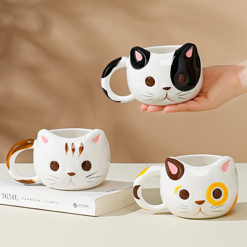 430ml Cartoon Cat Ceramic Mug With Spoon Creative Cute Coffee Milk Tea Breakfast Cup Drinkware Novelty Gifts