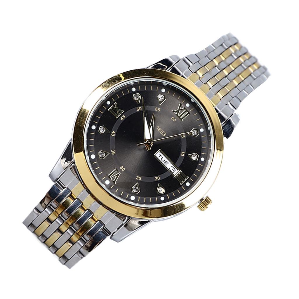Men Quartz Business Watch with Date Luminous Stainless Steel Double Calendar Wristwatch Waterproof Lightweight Watch