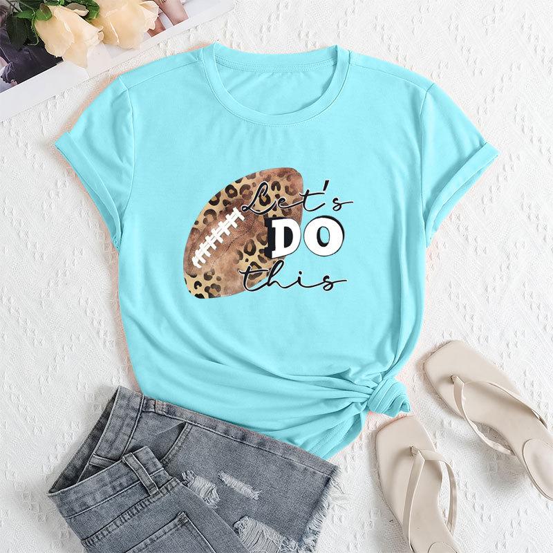 Summer Women's Fashionable Rugby Short Sleeved Casual Loose Cotton Round Neck Top