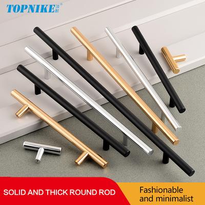 Black Kitchen Cabinet Handles Furniture Wardrobe Door Pulls Silver Cupboard Knobs Drawer Pulls Round Rod Aluminum Alloy Handle