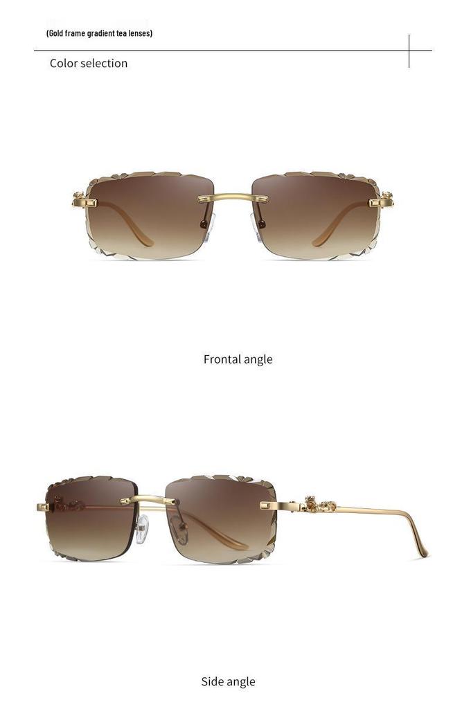 Leopard Head Rimless Sunglasses: Women's & Men's Small Square Frame
