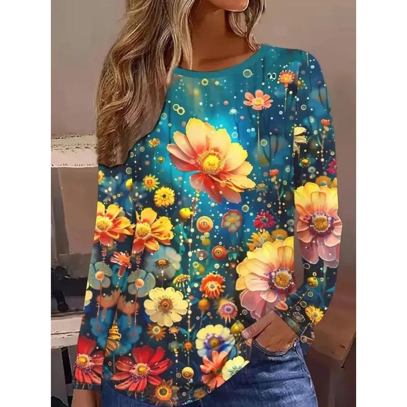 Summer Women's 3D Printed Long Sleeve T-Shirt Fashion Versatile Breathable Trend Casual