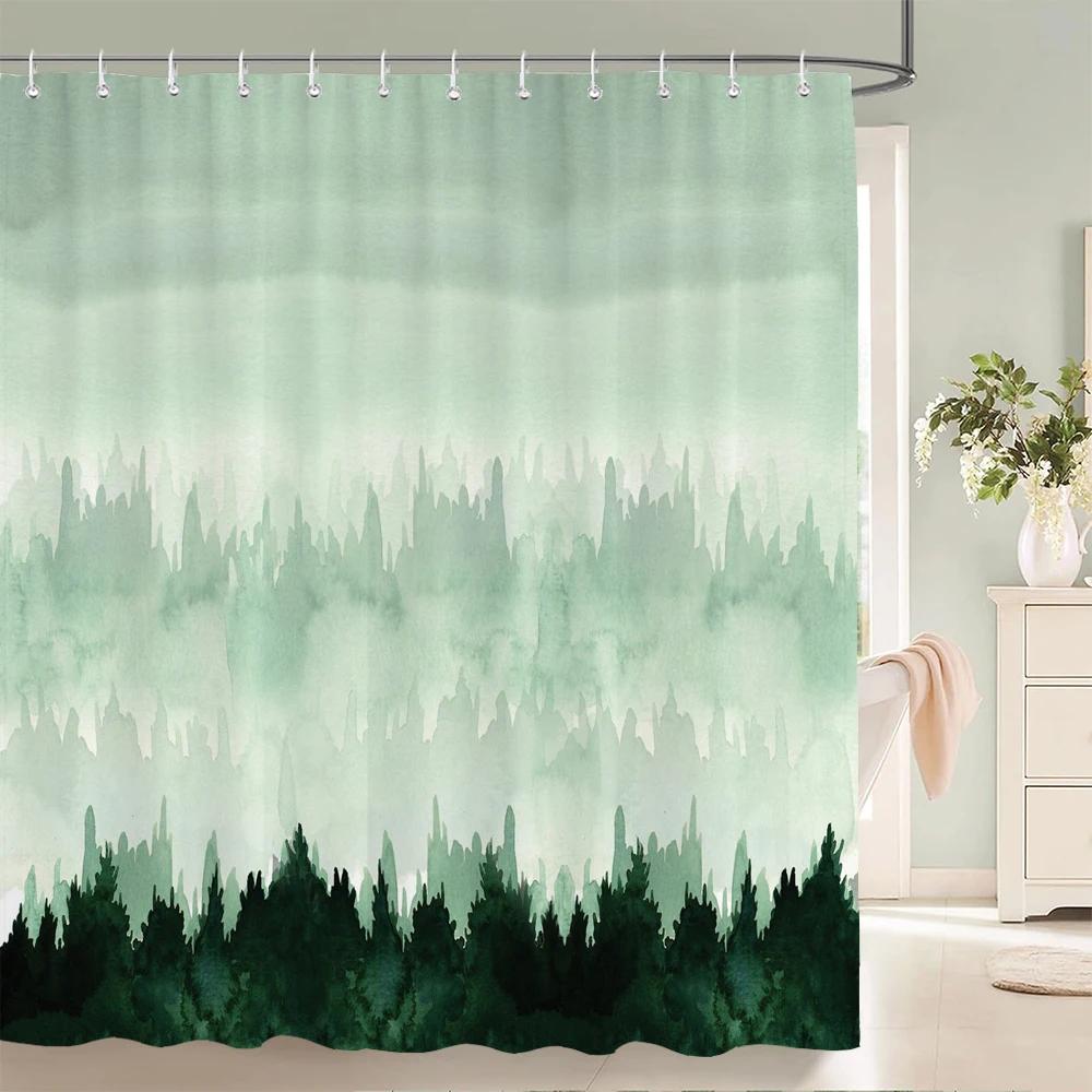 Chinese Ink Painting Landscape Bath Curtain Waterproof Shower Curtains Marble Pattern Bath Screen Printed Curtain for Bathroom