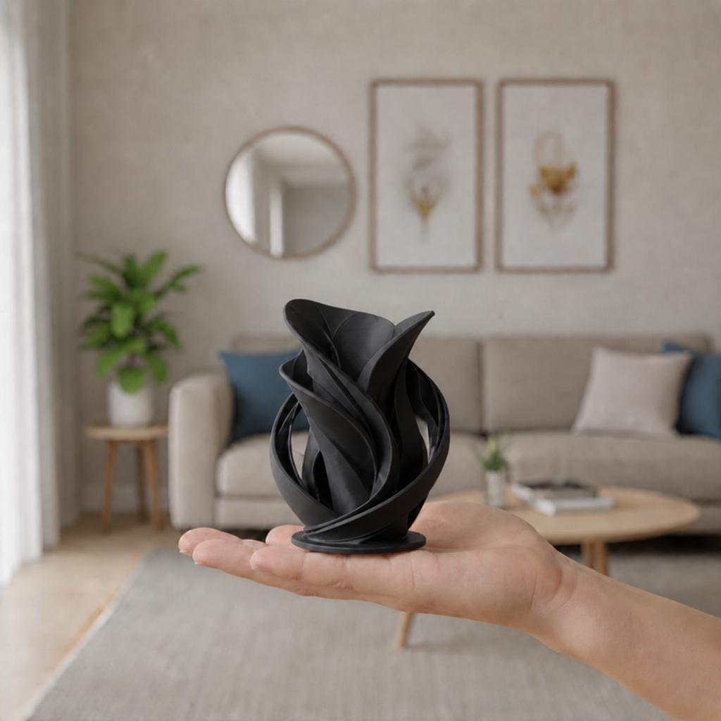 Decorative black sculptural spiral vase for dry flowers