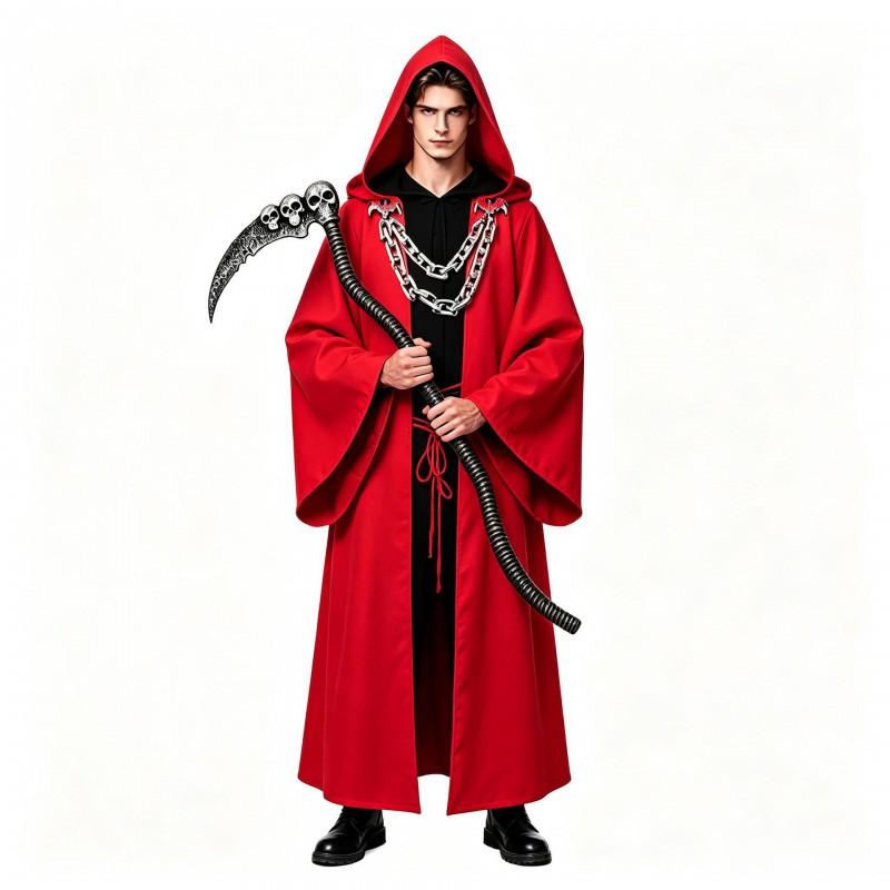 Halloween Gothic Hooded Robe Costume With Chain Detail Medieval Wizard Priest Cosplay Outfit Party