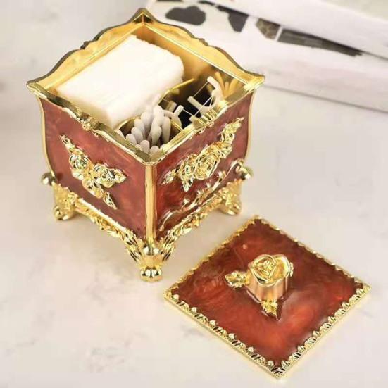 Toothpicks Box European Style Vibrant Color 3 Grids with Lid Relief Pattern Decorative Plastic All-Purpose Toothpick Cotton Swab Organizer Box Home