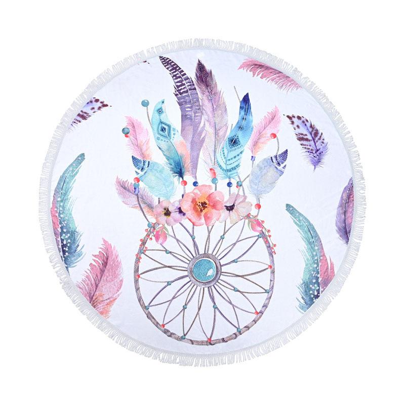 Round Printed Microfiber Beach Towel With Tassels Super Soft Quick Dry Water Absorbent Round Beach Swimming Bath Towel