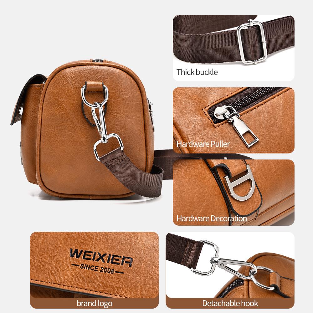 WEIXIER Men's Leather Crossbody Shoulder Bag Classic Waterproof Briefcase Messenger Satchel Travel Bag