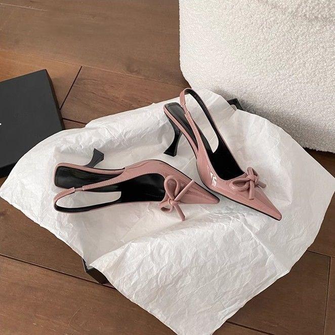 Temperament versatile pointed head bag head single shoes women's fashion thin heel bow new Chinese high heels women's 2025 autumn new