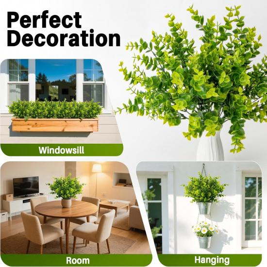 4PCS Outdoor Fake Plants - Small Fake Plants for Outside Fake Plant Artificial Greenery Outdoor Decor for Patio Wall Apartment Home Front Porch Decor
