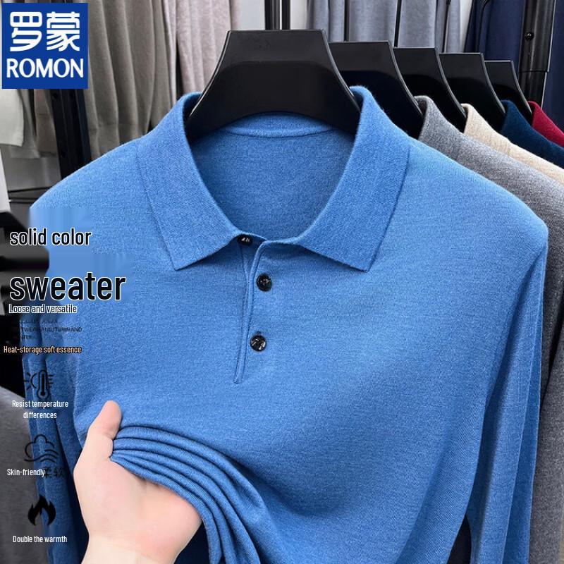 ROMON Men's Casual Long-Sleeve Knit Polo Sweater