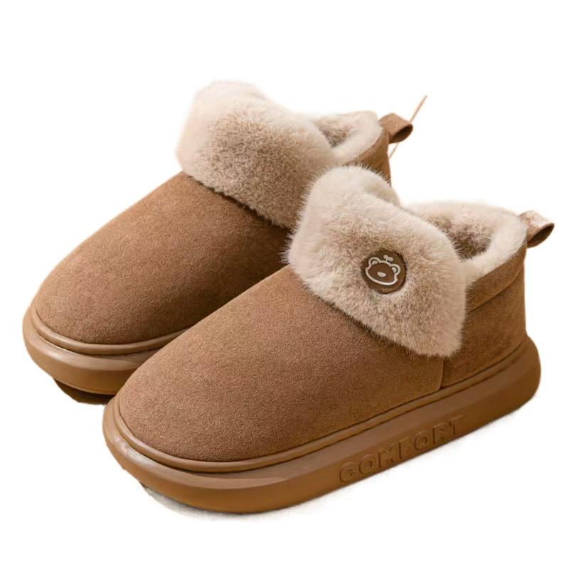 

2025 новые тапочки из бархатного хлопка с пяткой-сумкой, нескользящие и износостойкие, домашние, милые мультяшные осенне-зимние модели 44-45 Suitable for 43-44 темно-коричневого