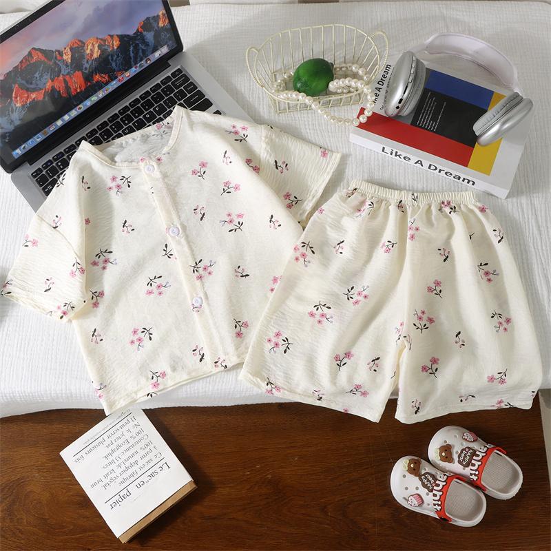 Children's Short Sleeved Set Summer Cotton Cartoon Two-piece Home Suit