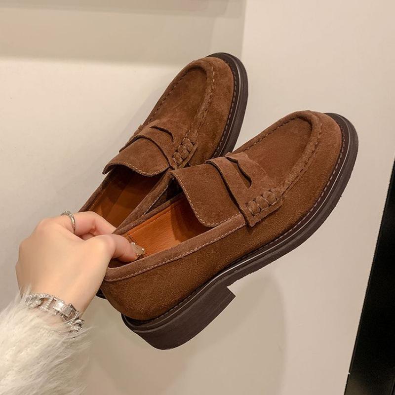 New women's leather loafers fashion casual solid color low heel non-slip soft sole thick sole large size four-season single shoes women