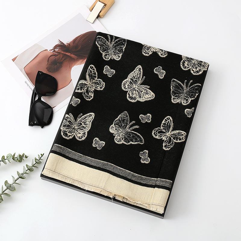 

Scarf Women s Winter New Tassel Shawl Fairy Style Butterfly Versatile Cashmere Thickened Warm and Cold-proof Scarf Dual Purpose Above 175cm