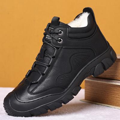 Winter Herren Stiefeletten Leder Warm Sportschuhe Freizeitschuhe mit Fell Bequeme Atmungsaktive Schneestiefel Mode Lauf-Sneakers