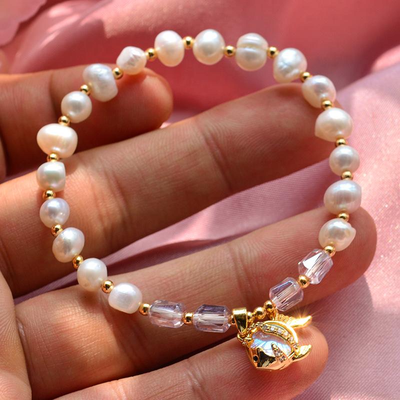 100% Natürliche Süßwasserperle Süßwasserfisch Tier 14K Gold Filled Damen Charm-Armband Für Frauen Geburtstagsgeschenke Kein Verblassen