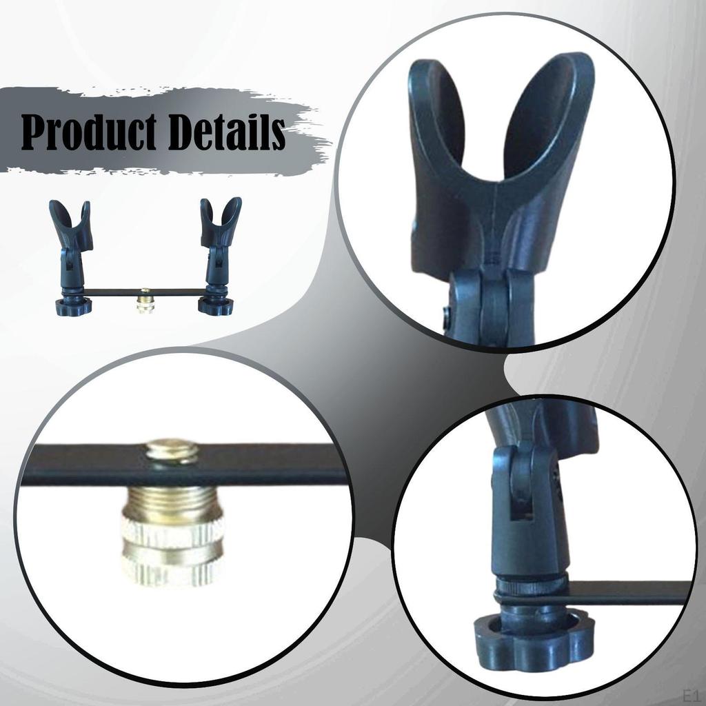 Microphones Clips 180° Adjustable Black Universal 1 To 2 Mic Mount Compact Non Slip Attachment