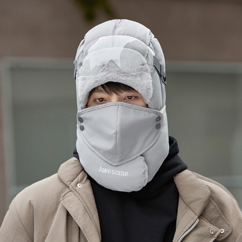 Fashion Winter Warm Lei Feng Hat Thickened Cycling Cold Northeast Hat Protective Goggles Ear Protection Beanies Hat Winter