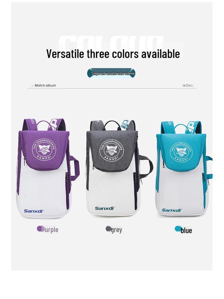 White Tennis & Badminton Backpack for 3 Rackets - Unisex Outdoor Sports Bag