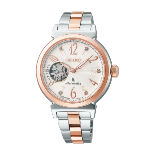 Seiko Watch Lucia Essential Collection Open Heart Mechanical Automatic Watch SSVM060 Women's Silver & Pink Gold
