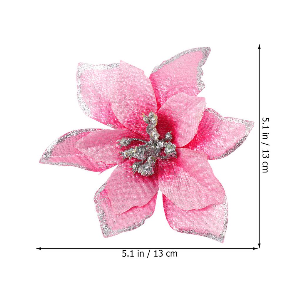 24Pcs Christmas Flower Silver Gold Glitter Artificial Flowers Decoration for Christmas Tree Home Table Ornament