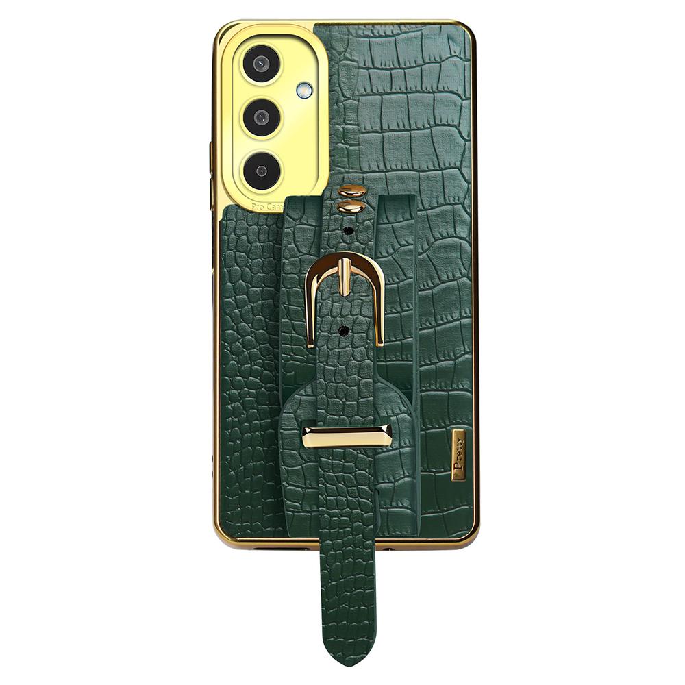 

Чехол для Samsung Galaxy M35 5G с браслетом-подставкой, из ПУ кожи+ТПУ с 6D гальваническим покрытием, чехол для телефона Green