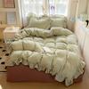 2025 New Cream Lace Girl Powder Grid Korean Version Bed 4-piece Set Washed Cotton Double-layer Yarn Quilt Cover Dormitory