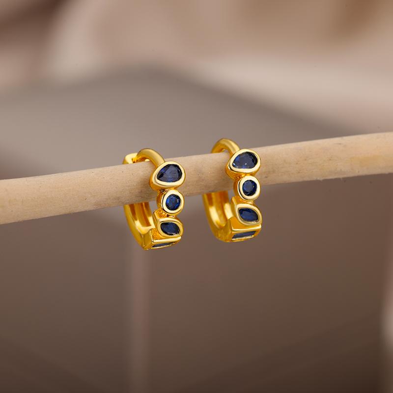 Cute Minimalist Zircon Green Hoop Earrings For Women Stainless Steel Small Circle Ear Button Earrings  Jewelry