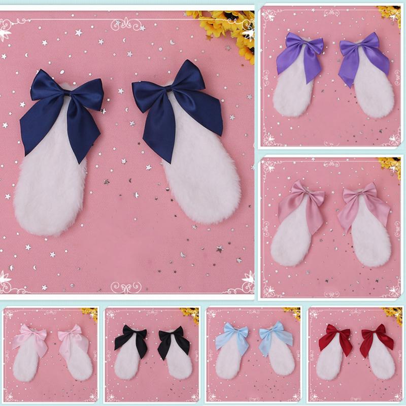 1Pair Bunny Ears Hair Clips Ribbon Bow Hair Clip Costume Headwear Cosplay