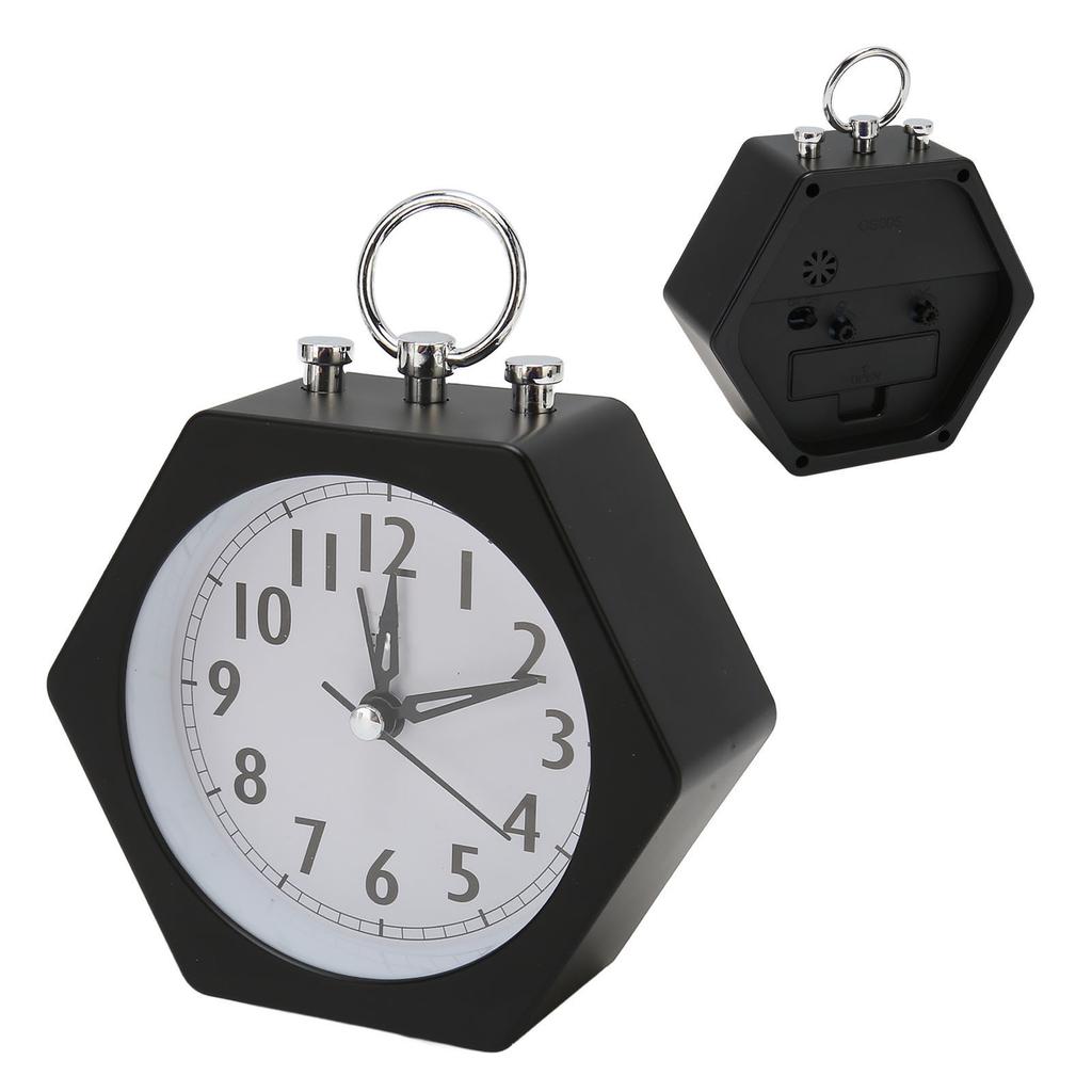 Polygon Alarm Clock Metal Shell Stable Quiet Compact Alarm Clock for Student Black