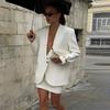 Womens V-Neck Long Sleeve Blazer Solid Color Loose Fit Fashion Outerwear Winter