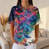 Women’s Casual Short Sleeve Print Polo Shirt with Button Front and Abstract Pattern for Daily Wear